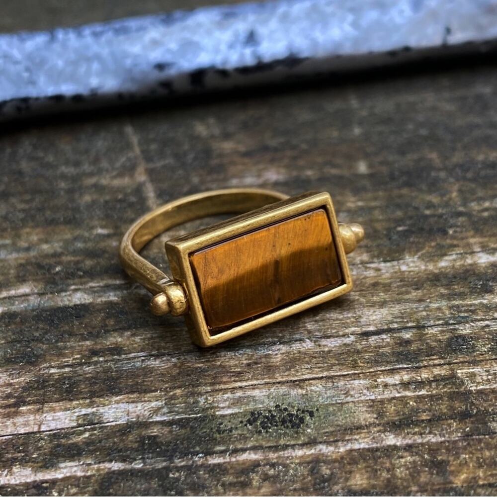 NEW Antique Style Rectangle Tigers Eye Flip Ring